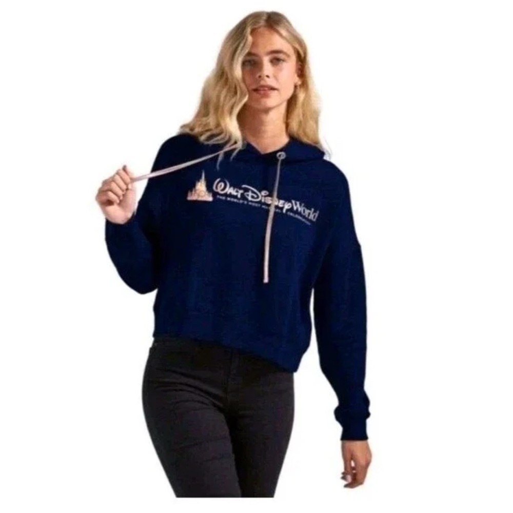 Disney Walt Disney World 50th Anniversary Hoodie Blue Rose Gold Medium